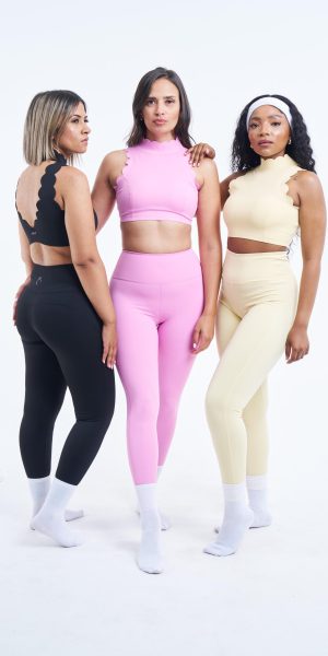 Halter Neck Open Back Set Black/ Pink / Yellow